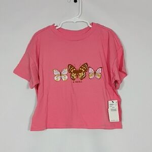 NWT O'Neill Drifter Pink Butterfly Womens Crop T-Shirt Size XXS